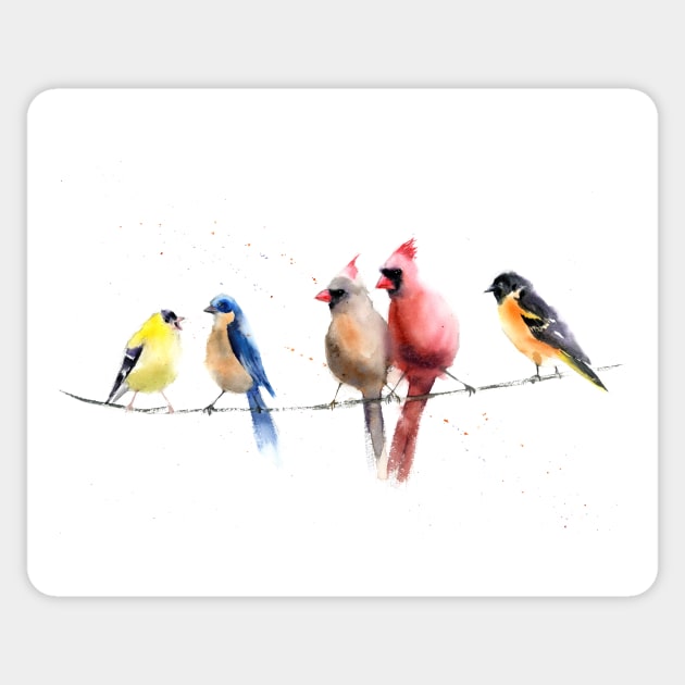 Birds on a wire Sticker by PaintsPassion